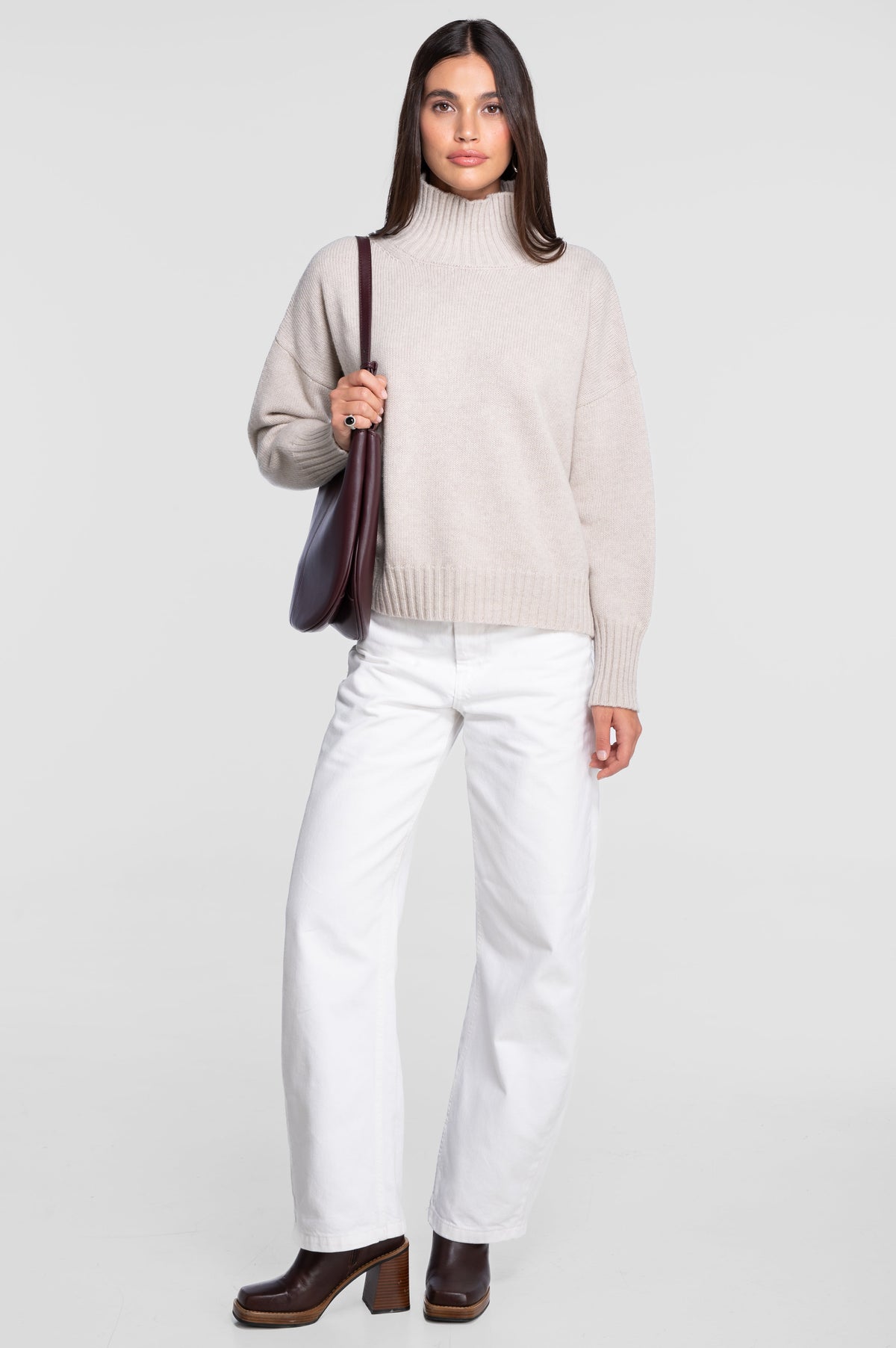 Mock neck pullover in pure carded wool 7671
