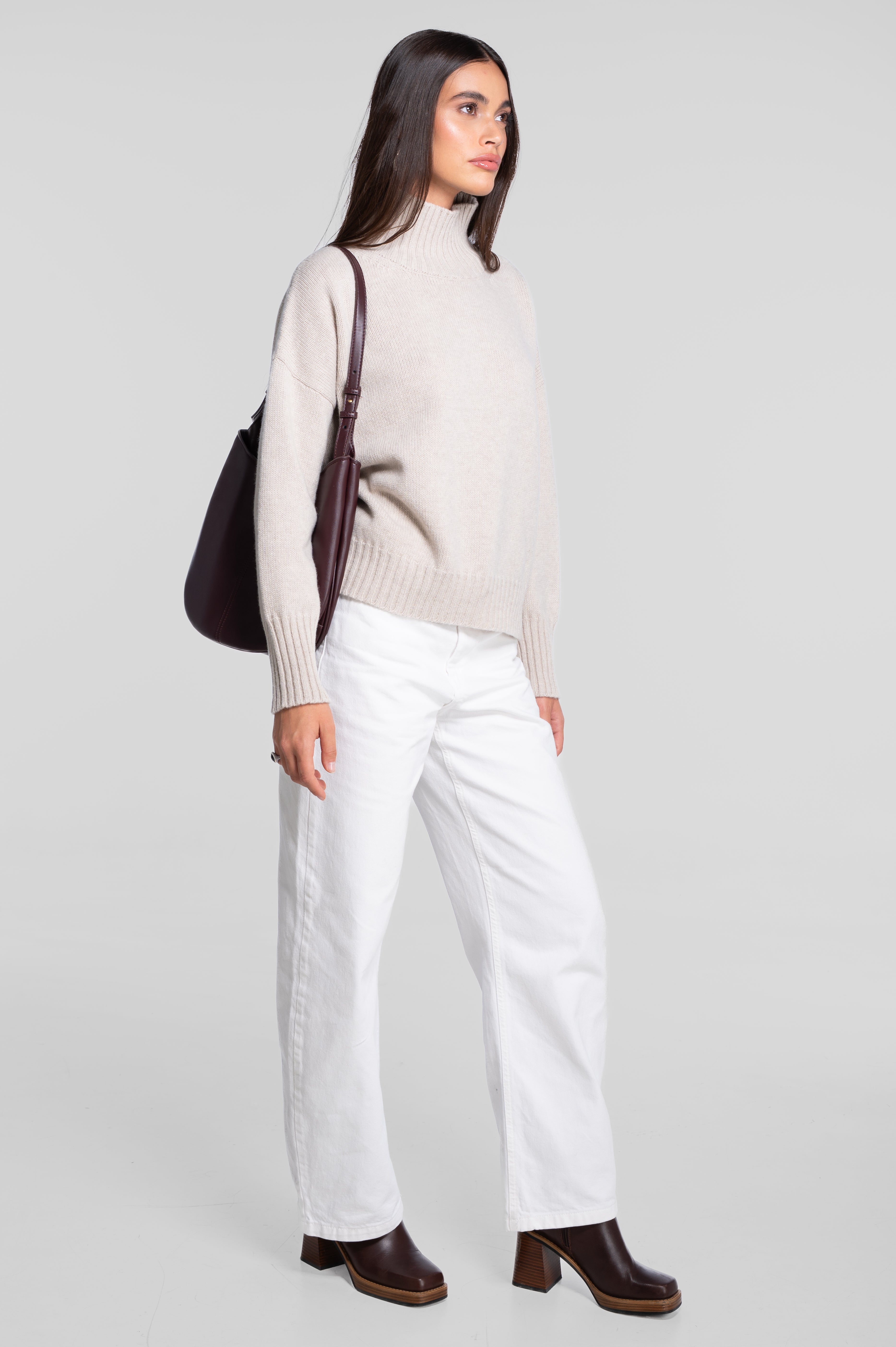 Mock neck pullover in pure carded wool 7671