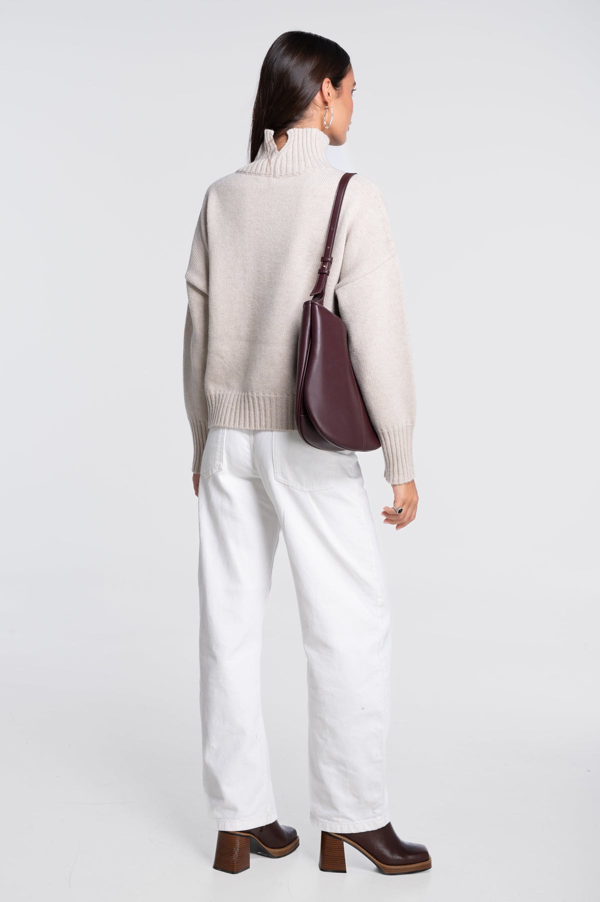 Mock neck pullover in pure carded wool 7671