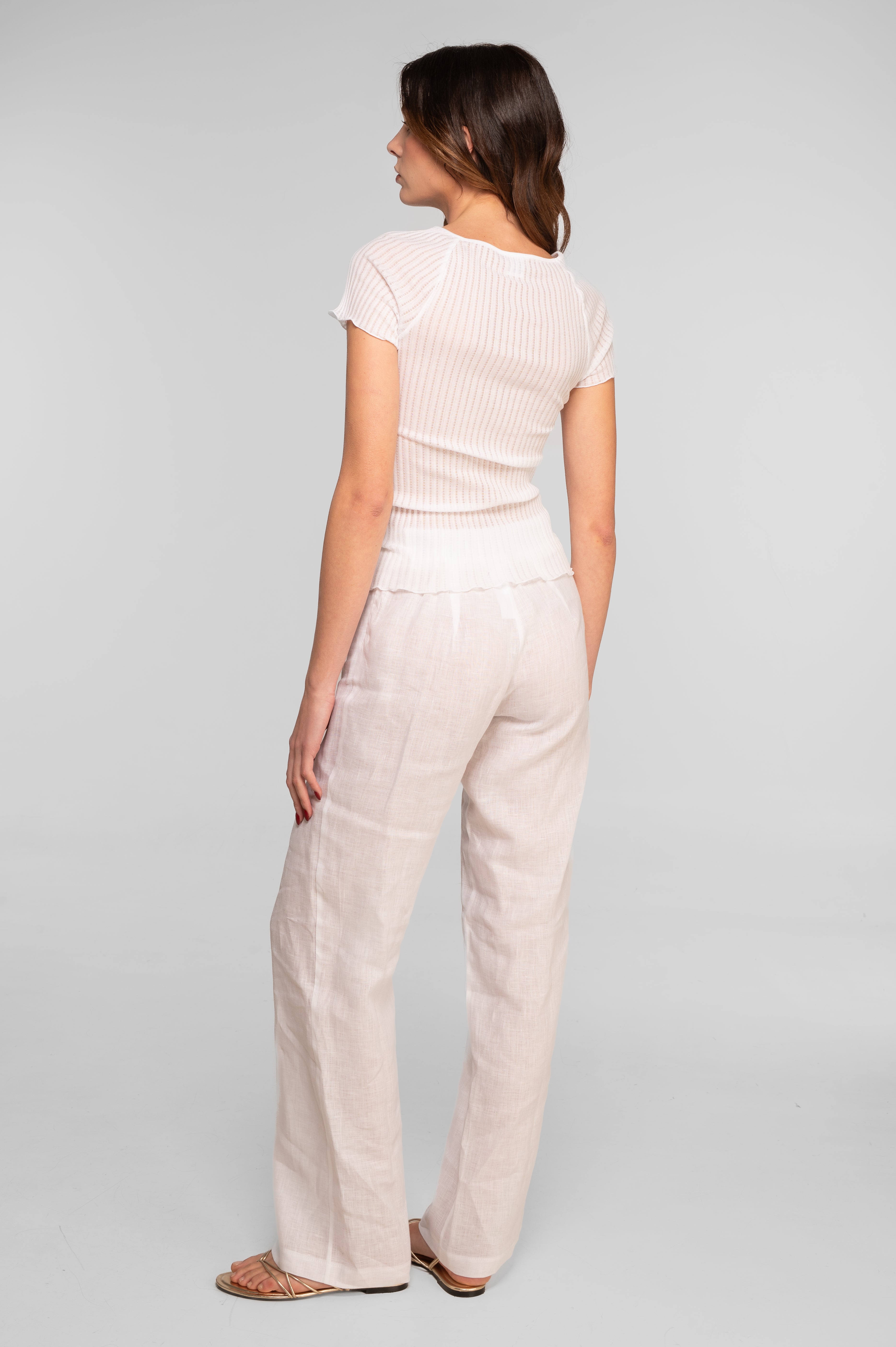 Short sleeves top in ajouré Filoscozia with Chantilly lace 7701