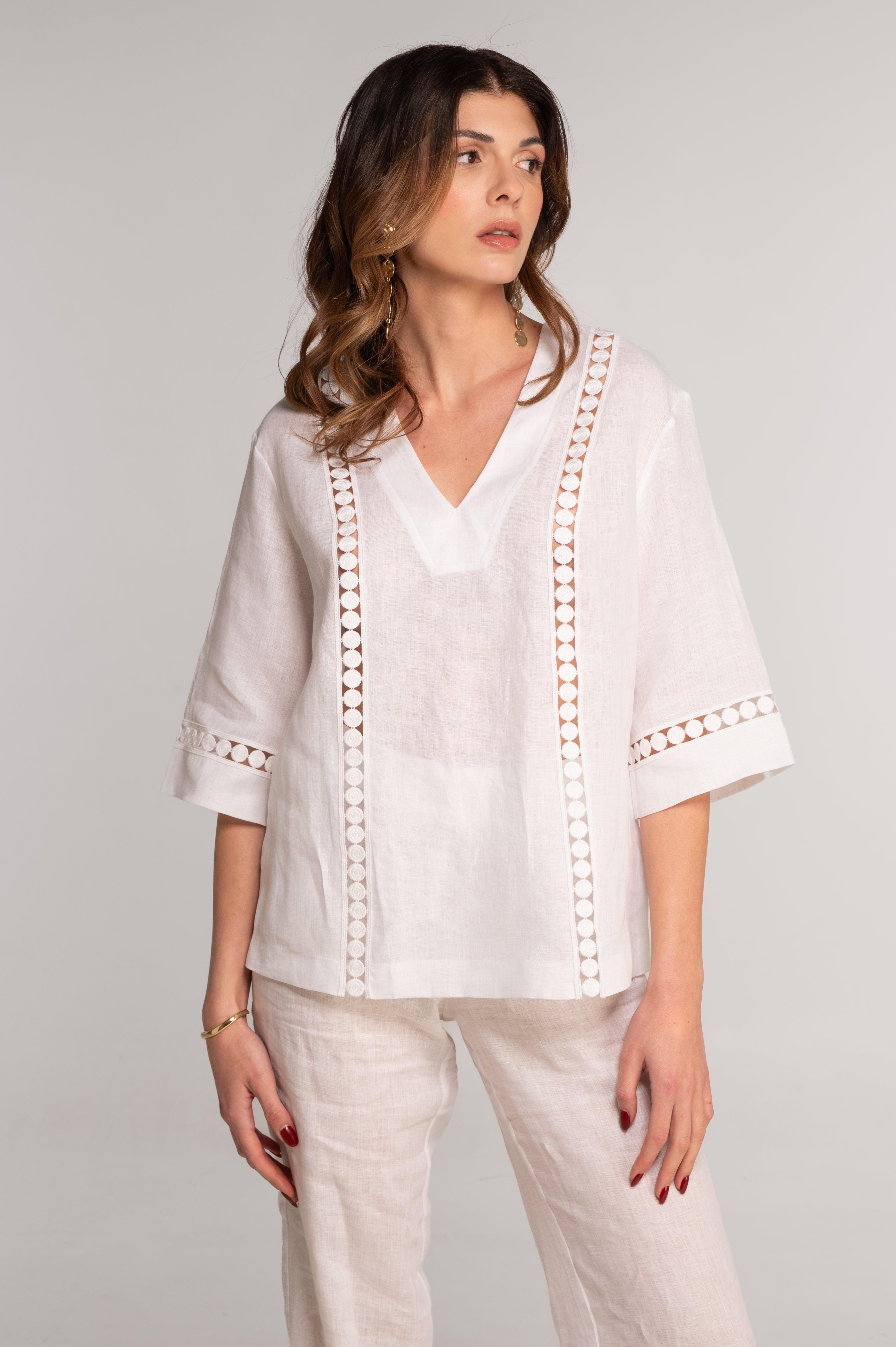 Linen V neck blouse 7718