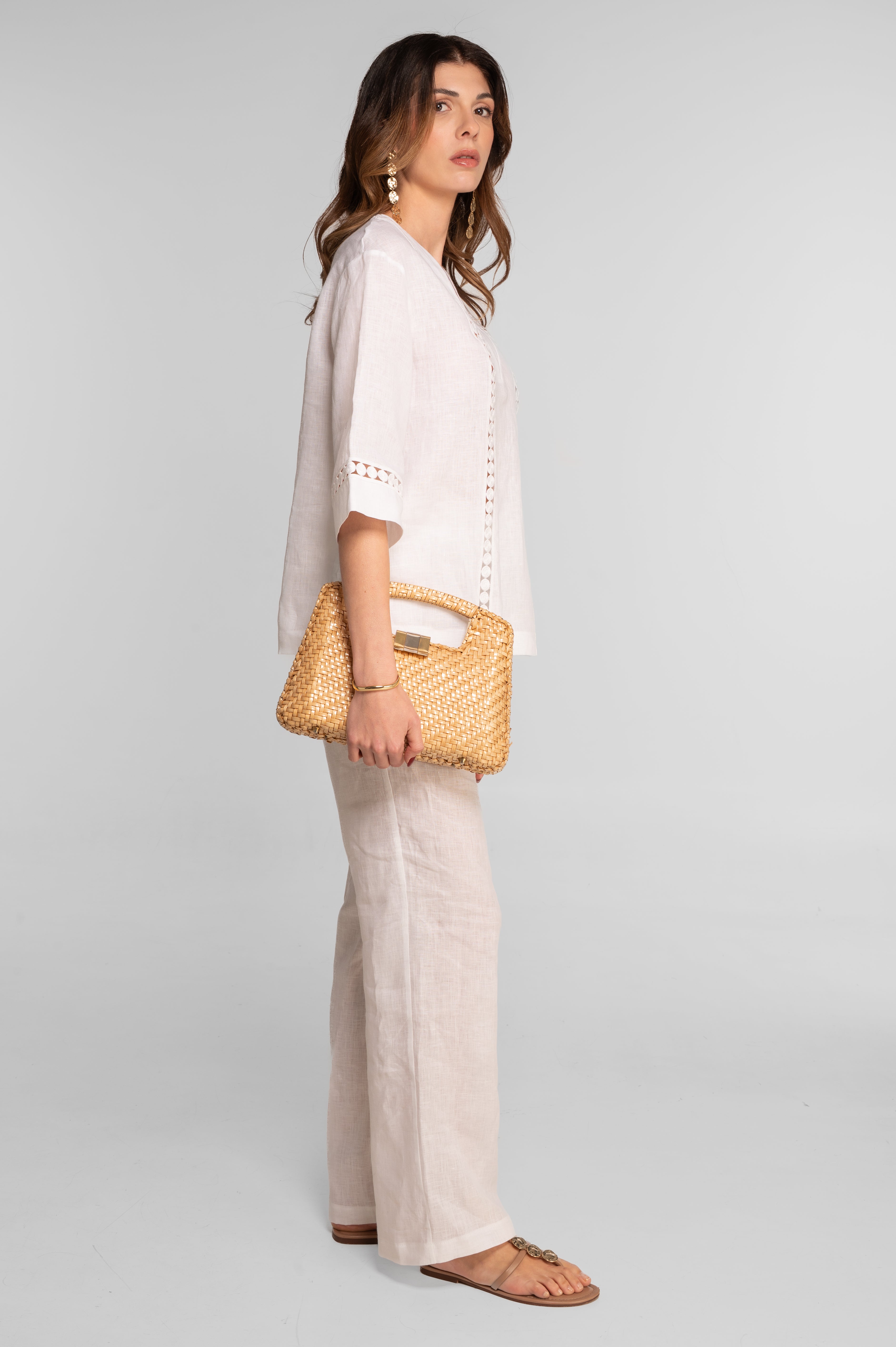 Linen V neck blouse 7718