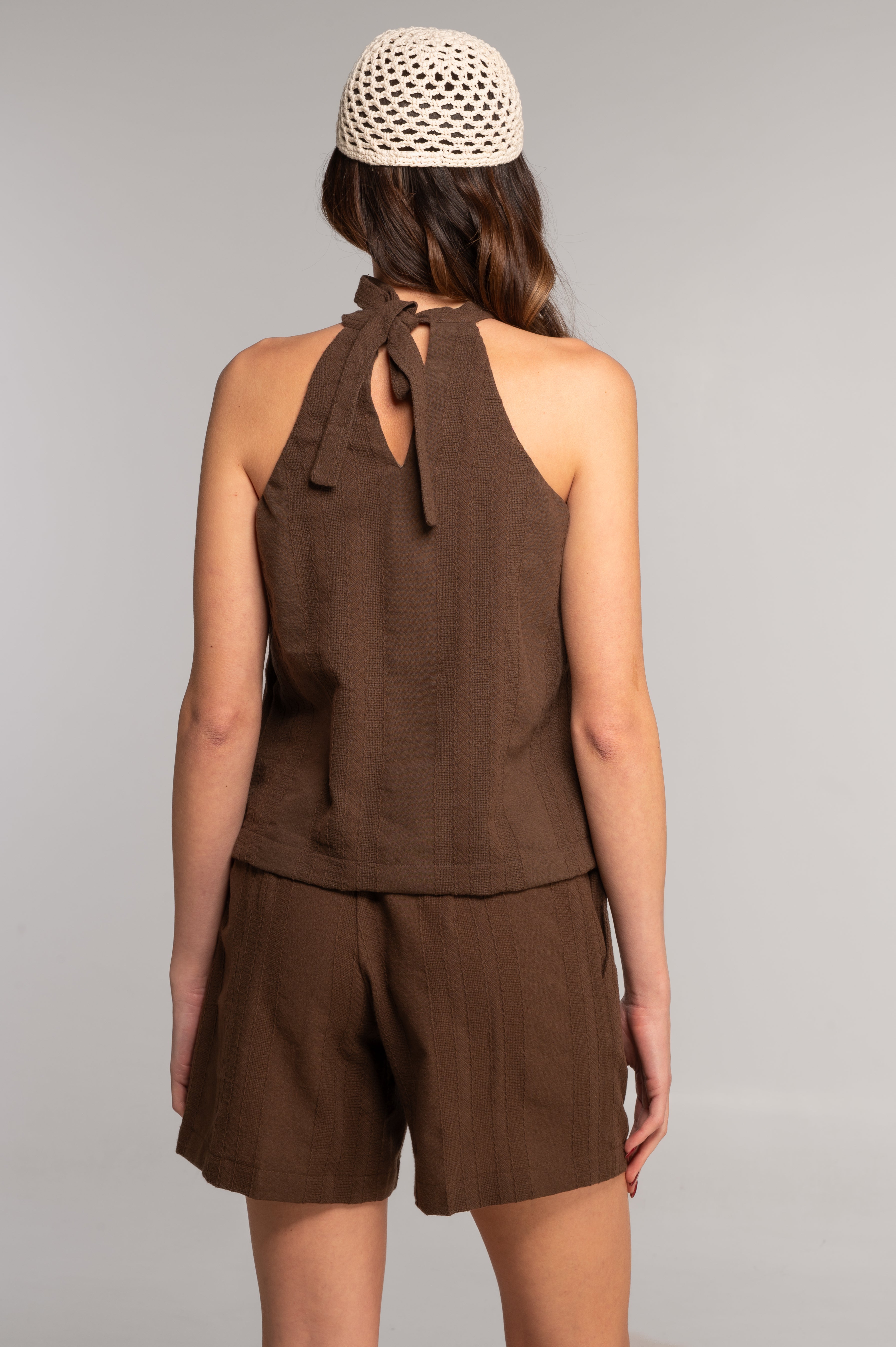 Cotton jacquard halter neck top 7730X