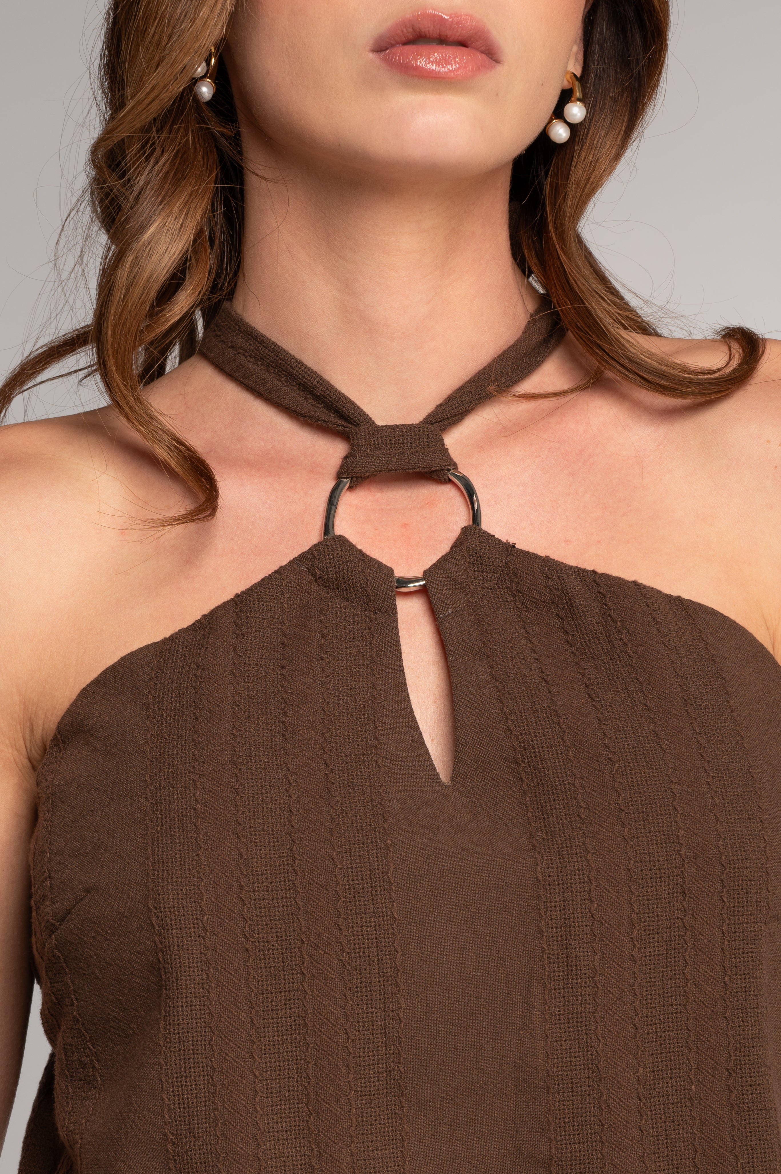 Cotton jacquard halter neck top 7730X