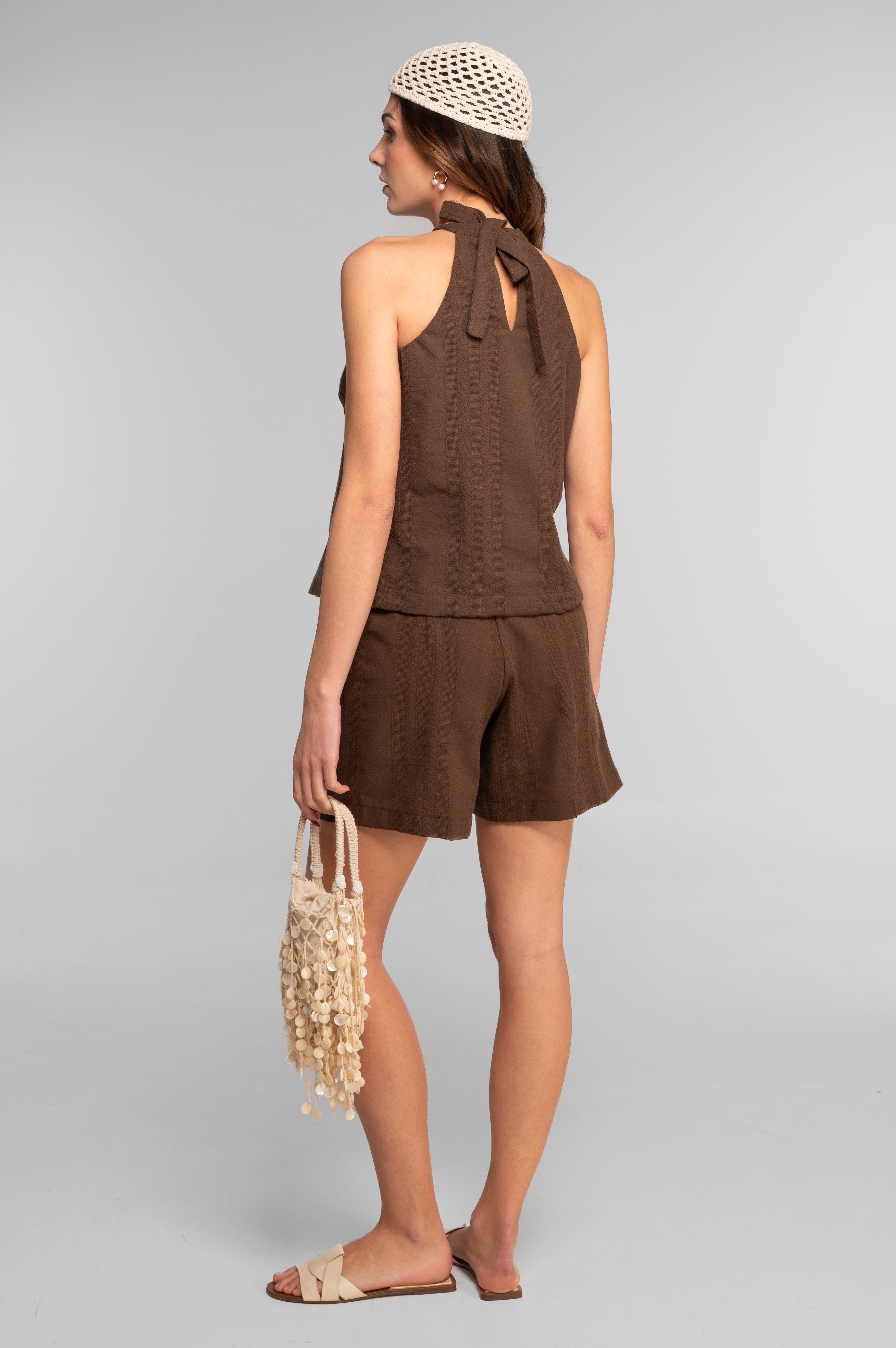 Cotton jacquard halter neck top 7730X