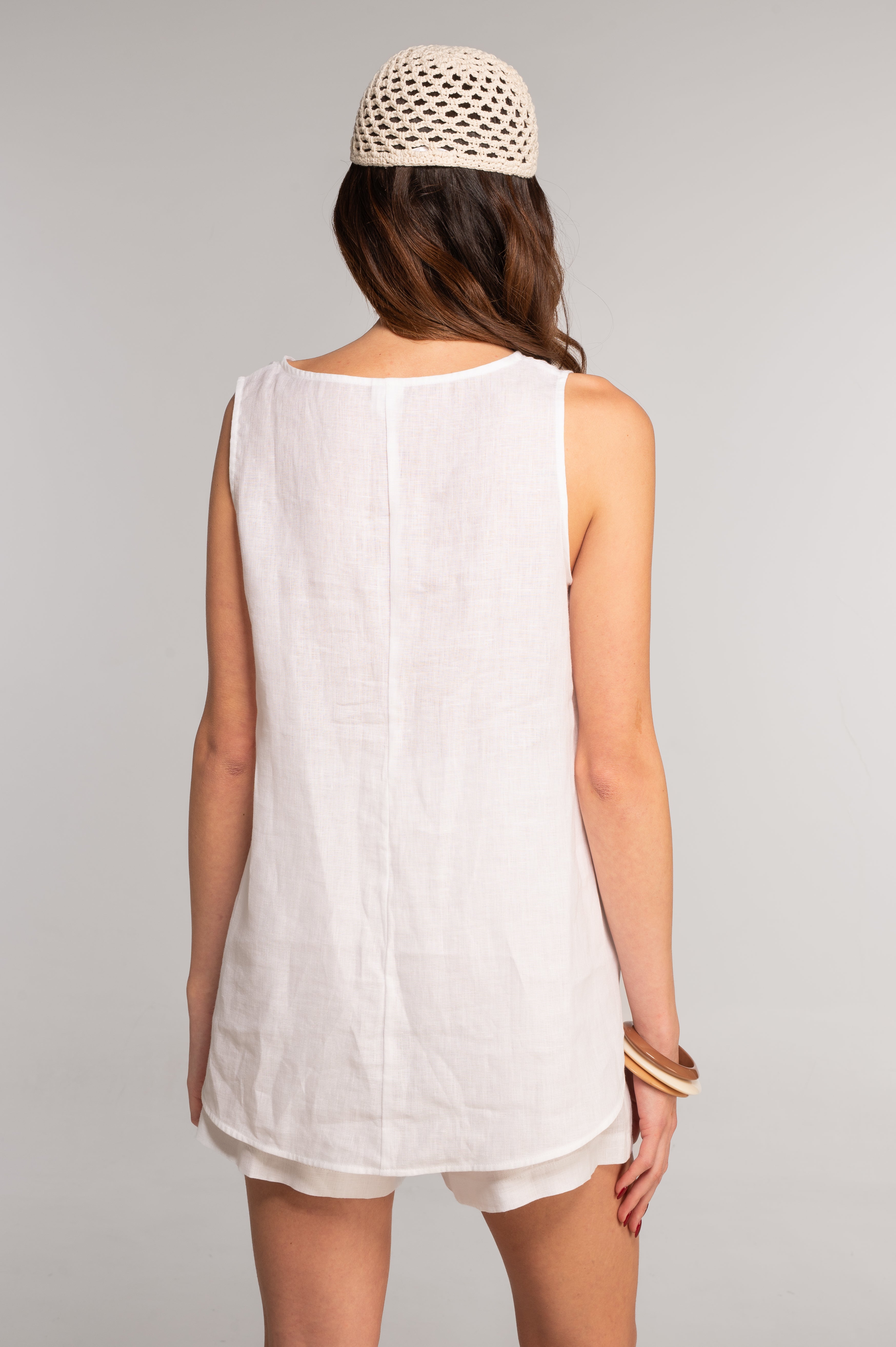 Linen sleeveless flared top 7740
