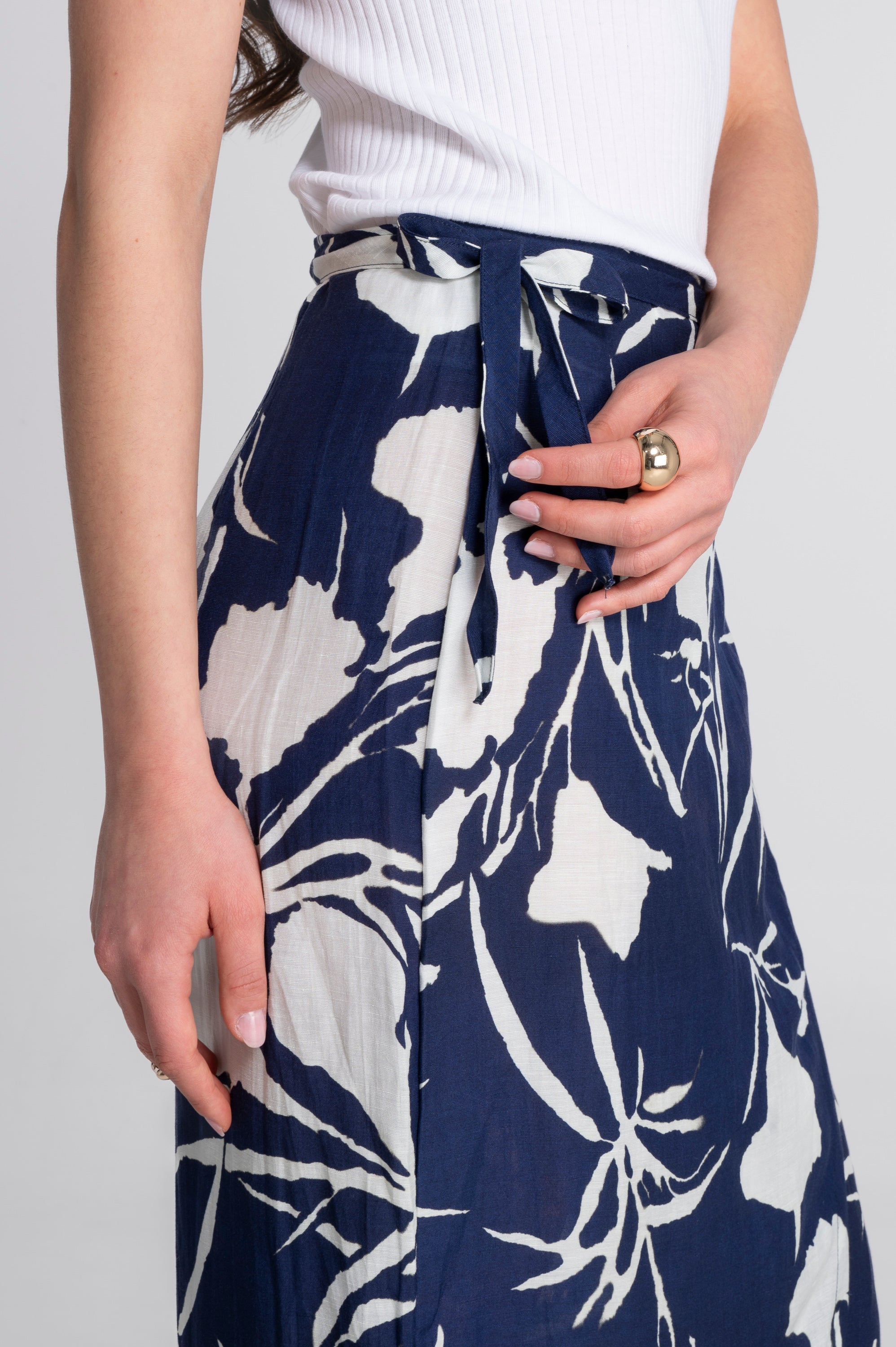 Printed linen-viscose wrap skirt 7535VL