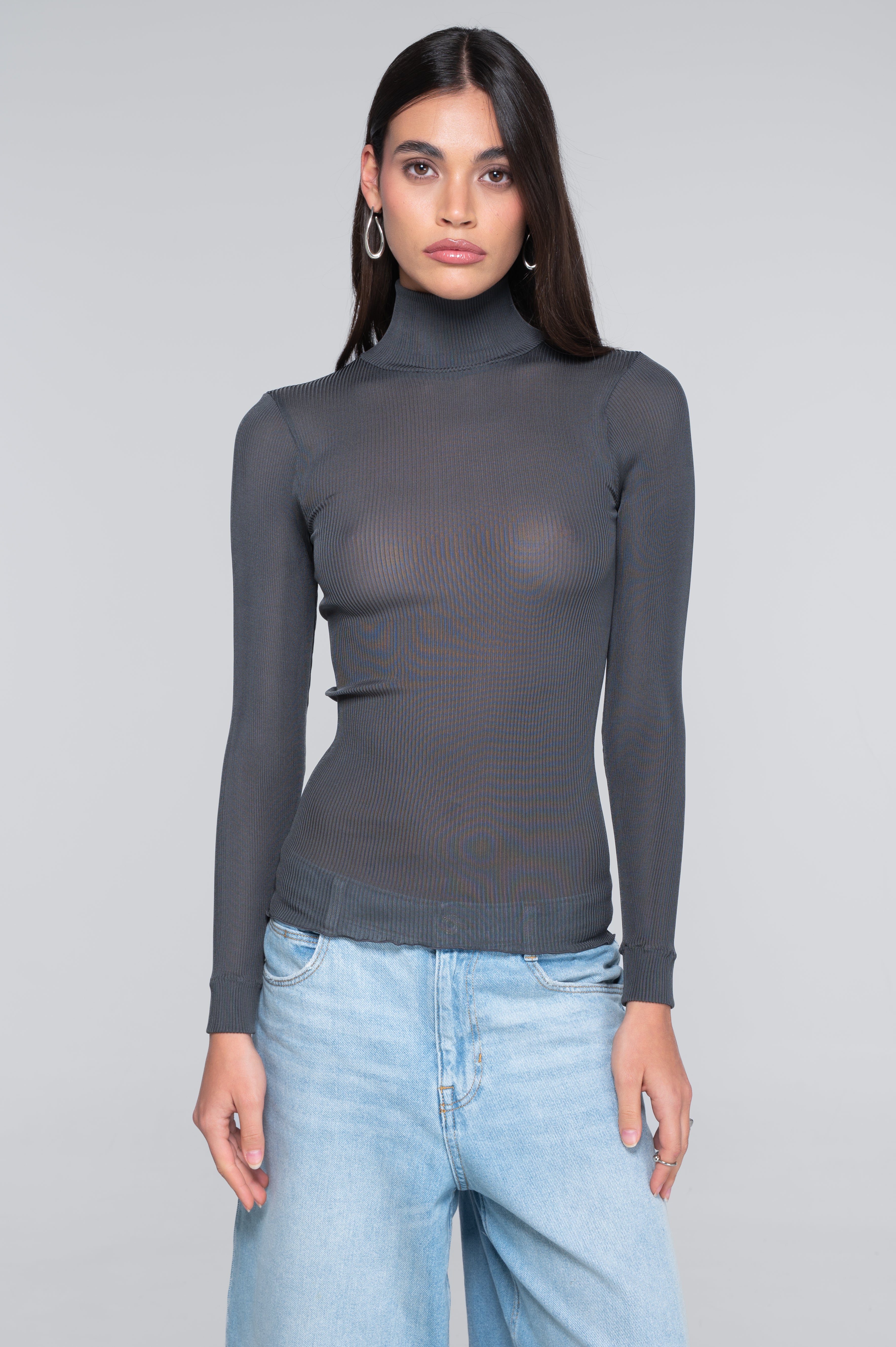 Pure silk mock neck shirt 9469