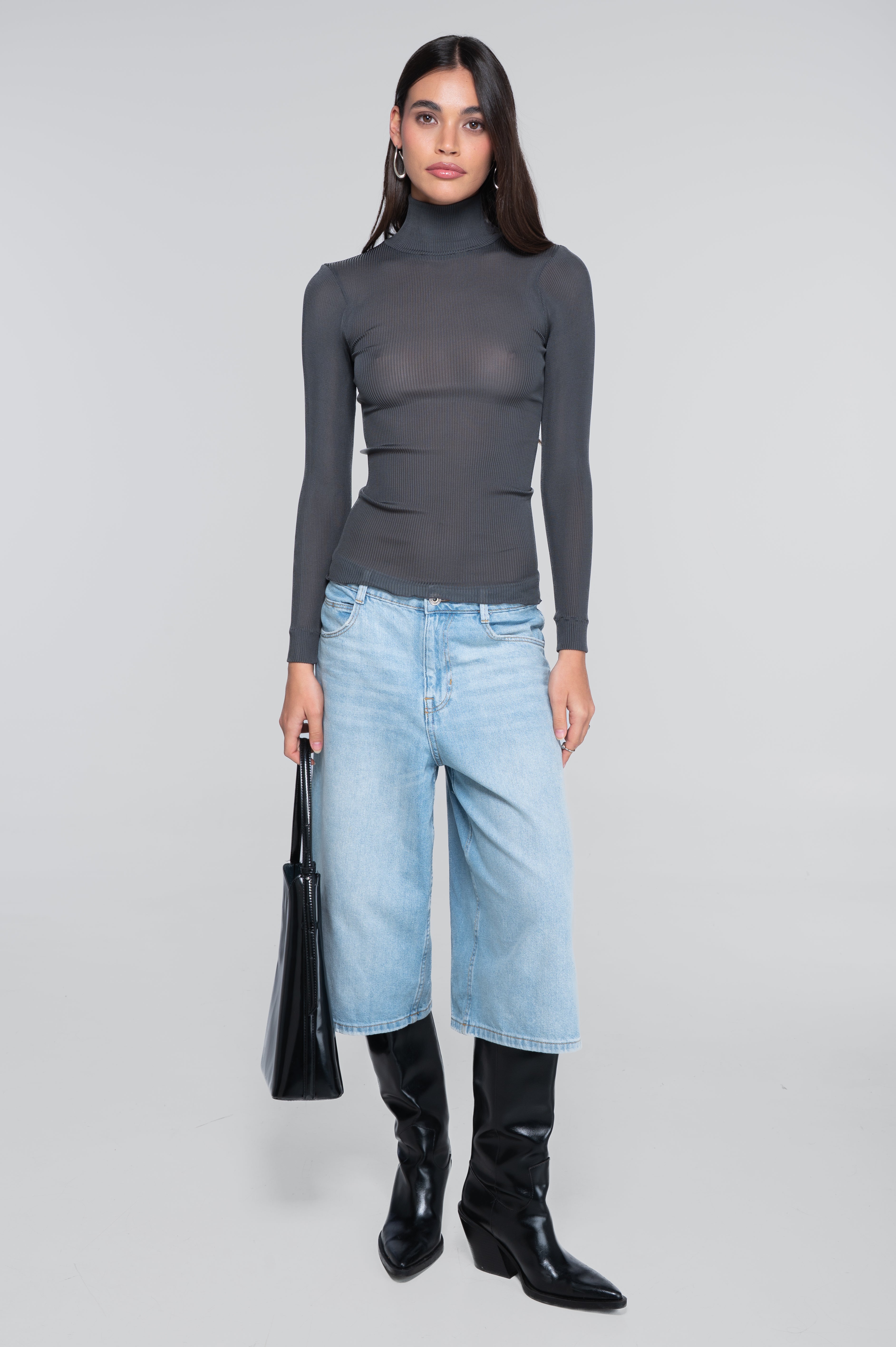 Pure silk mock neck shirt 9469