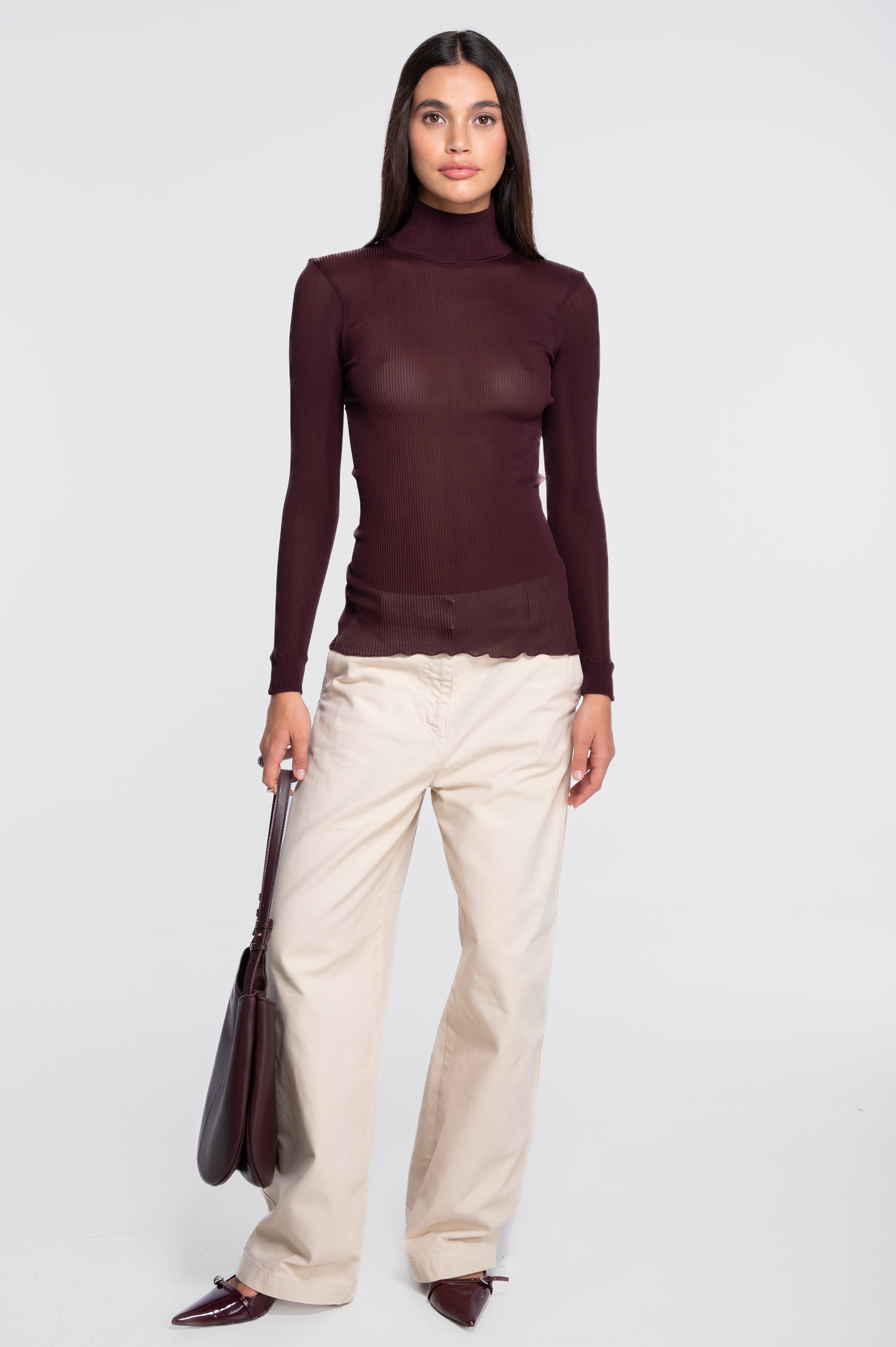 Pure silk mock neck shirt 9469