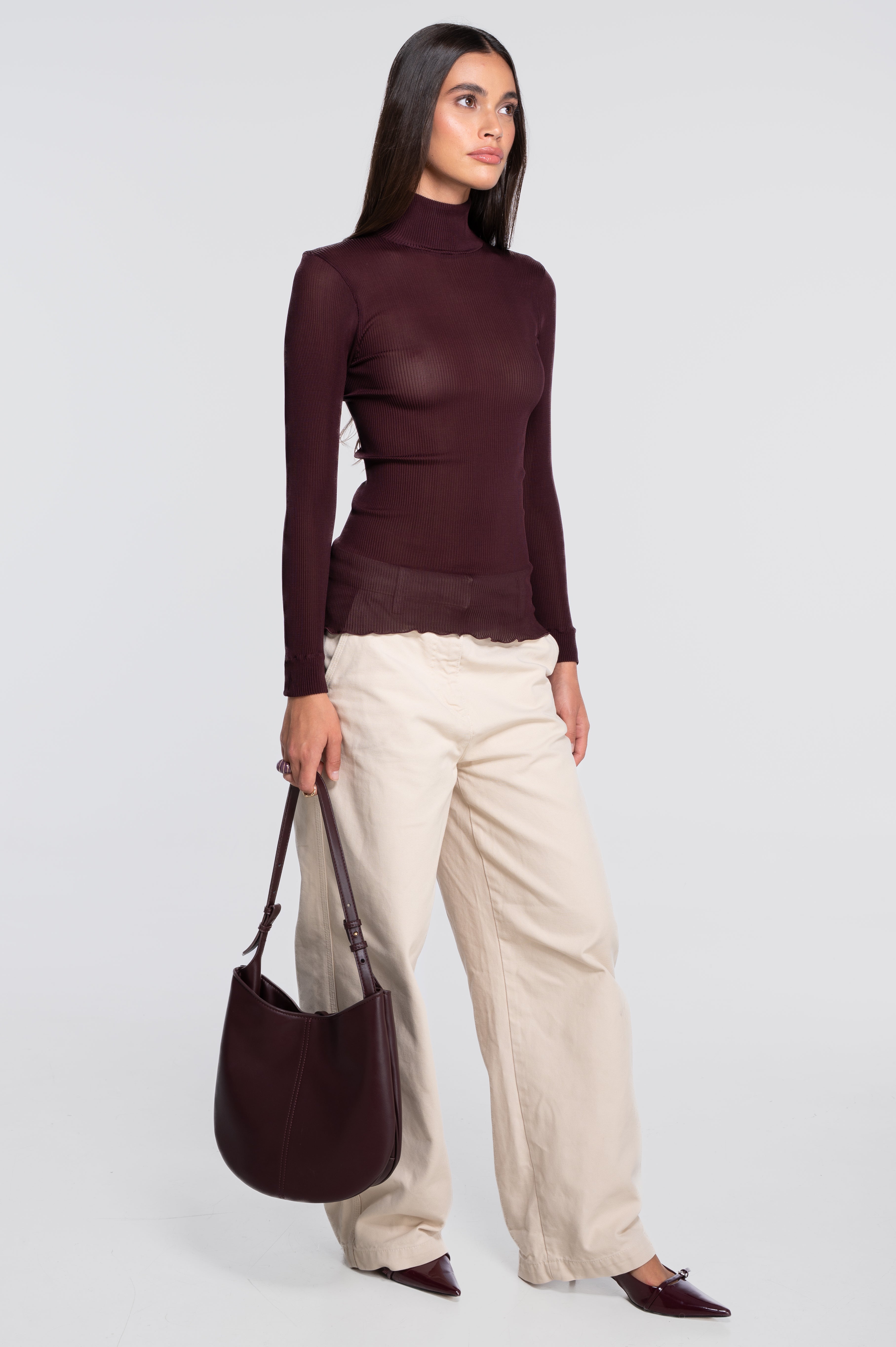 Pure silk mock neck shirt 9469