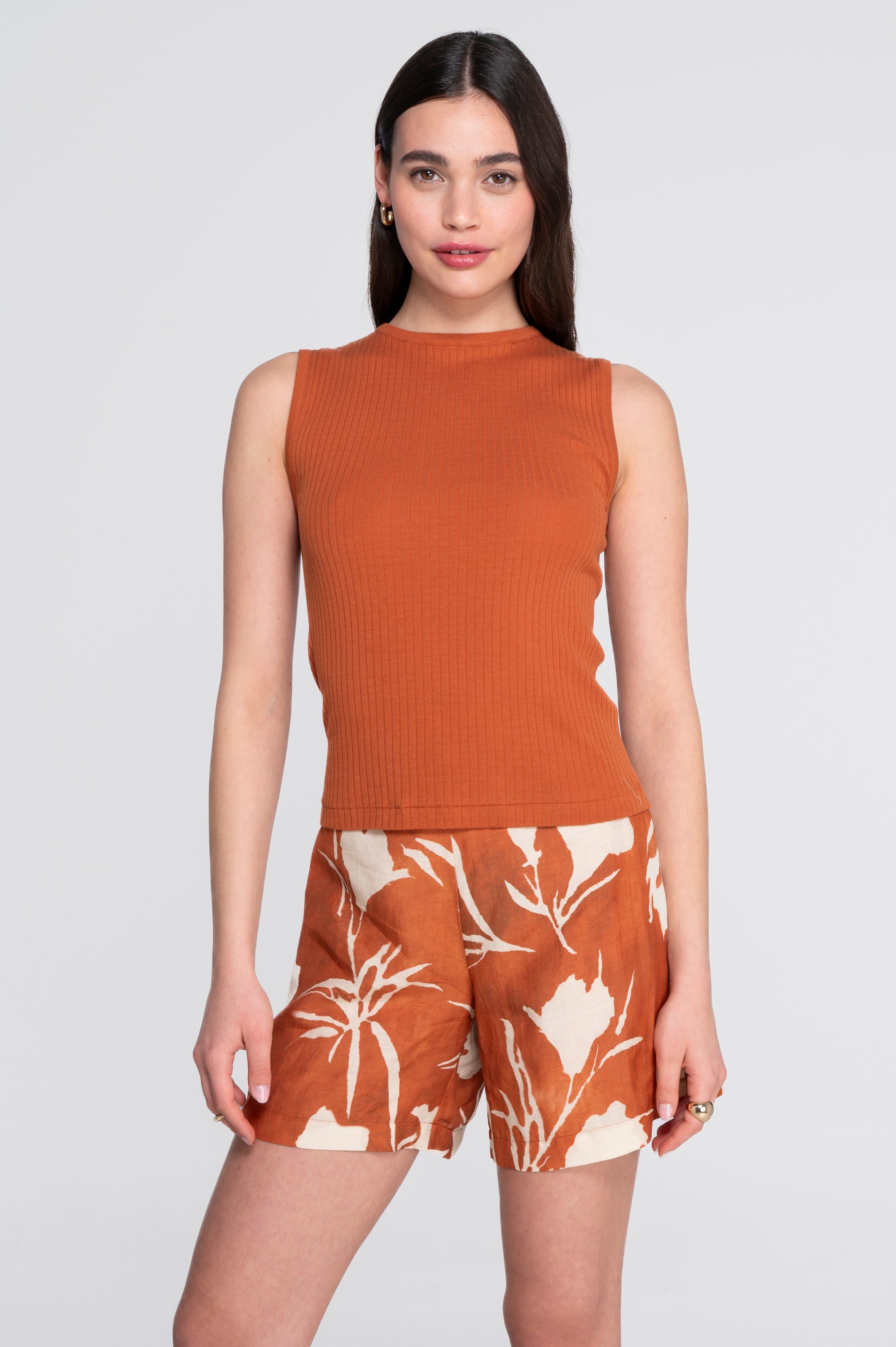 Flared printed linen-viscose shorts 7537VL