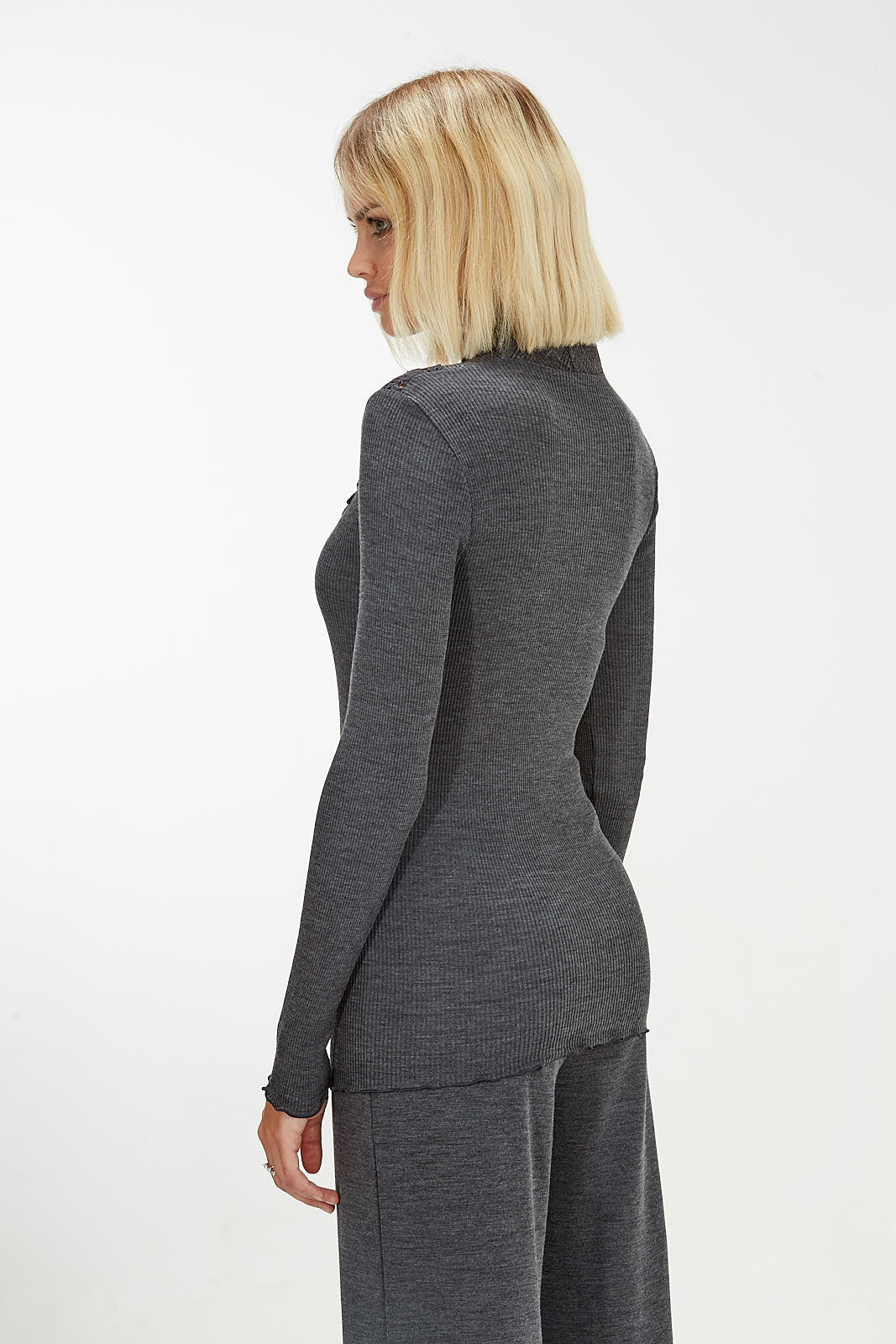 Wool &Silk Longsleeves shirt with Tartan Macramé 5806 - Oscalito