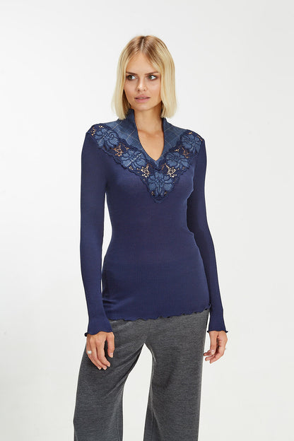 Longsleeves  Wool& Silk with Tartan Macramé Motif   5808 - Oscalito