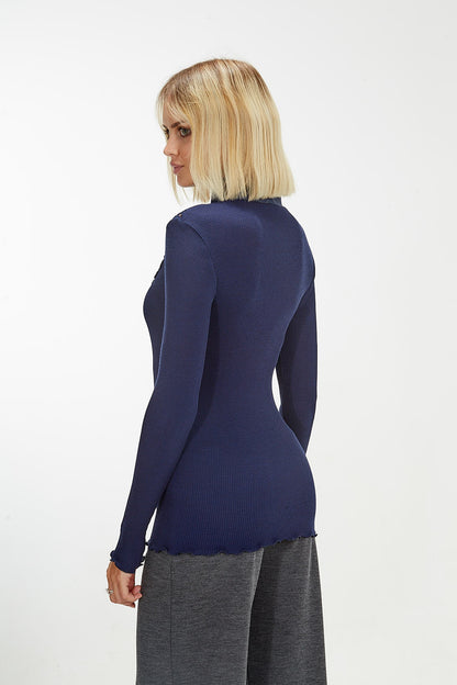 Longsleeves  Wool& Silk with Tartan Macramé Motif   5808 - Oscalito