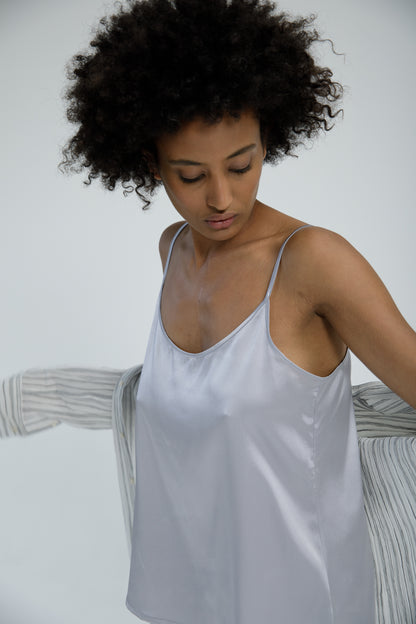 Silver silk top