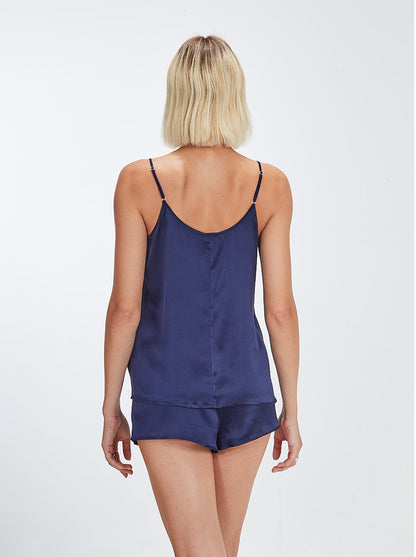 Back woman blue top in silk