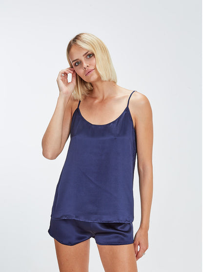 Woman blue silk top