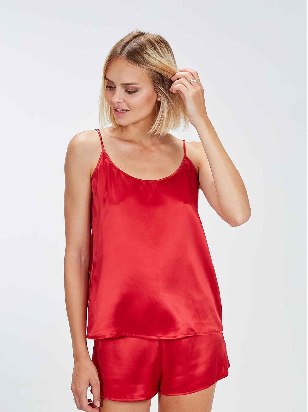 Woman red silk top