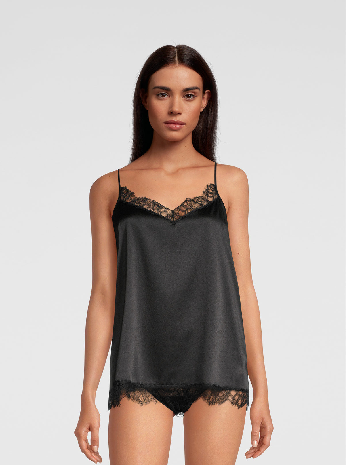 Silk Canotta Raso E Pizzo Top Canotta In Seta Elasticizzata Con