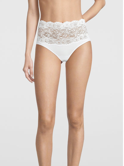 white briefs in cotton with leavers lace