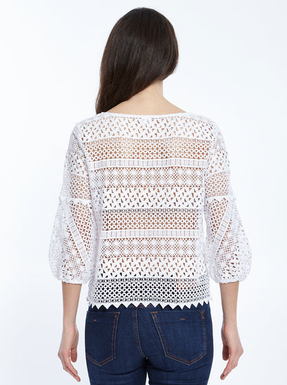 Three Quarter Sleeves Allover Geometric Macramé 4532 - Oscalito