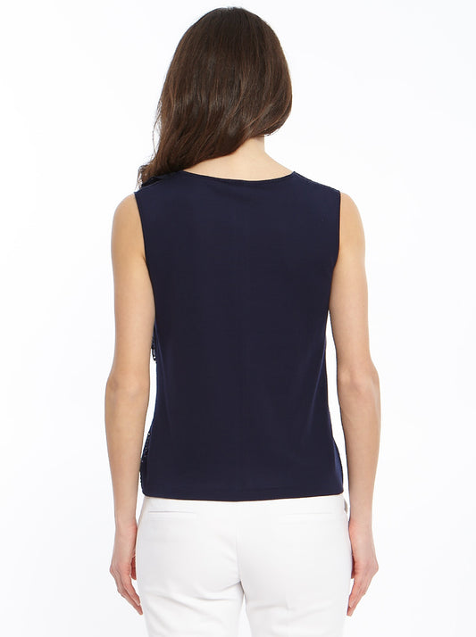 Back blue Sleeveless Top in Geometric Sangallo Lace