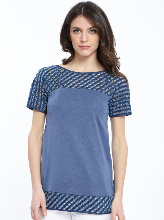 Oscalito T-shirt Filoscozia® con Dettagli in Denim Laserato 4604