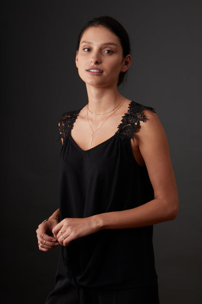 Black Sleeveless Cotton Linen Tank Top