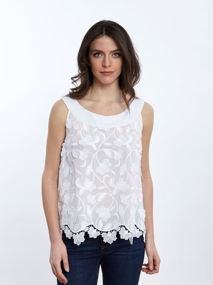 Top in Cotton Voile with Surposé Embroidery 4910 - Oscalito