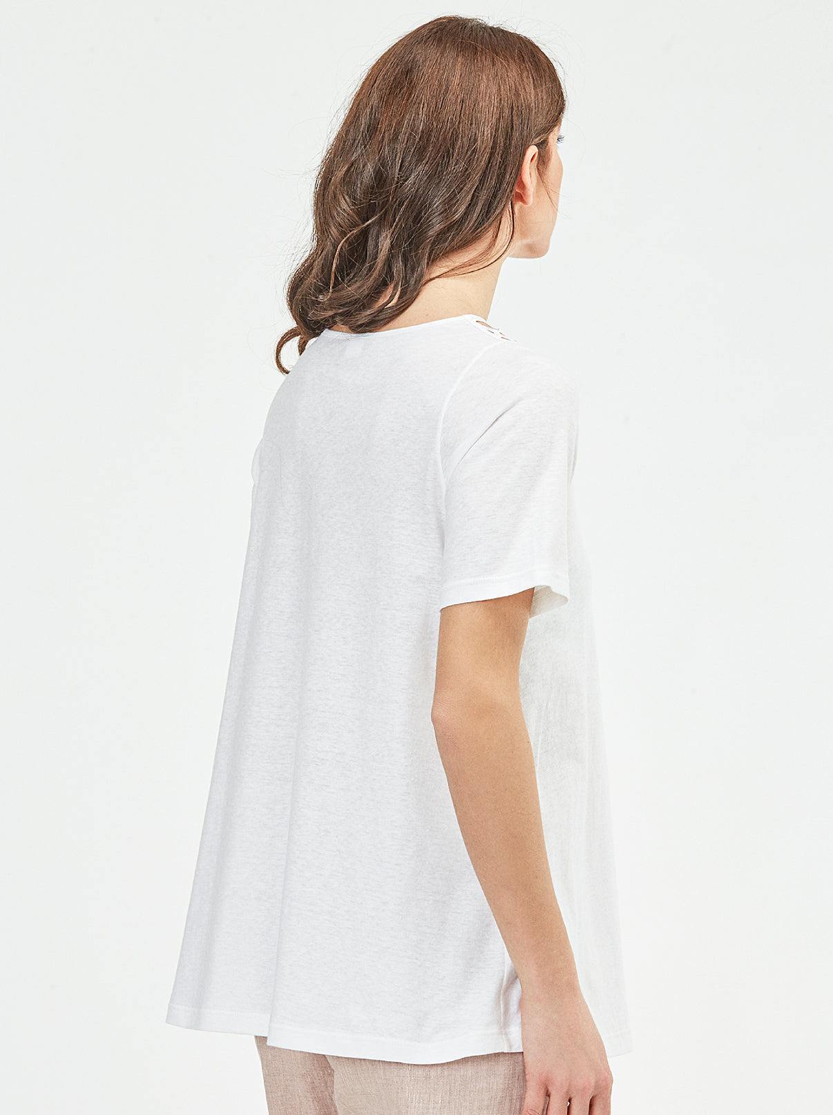 Cotton Linen T-Shirt with Macramé Motif 5734 - Oscalito
