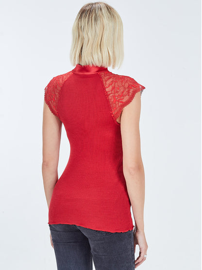 Sleeveless Top with chantilly lace satin mandarin collar 5866 - Oscalito