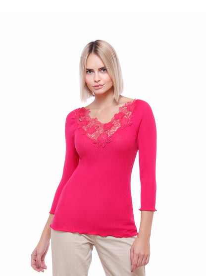 Front Pink Woman Shirt with Macramè