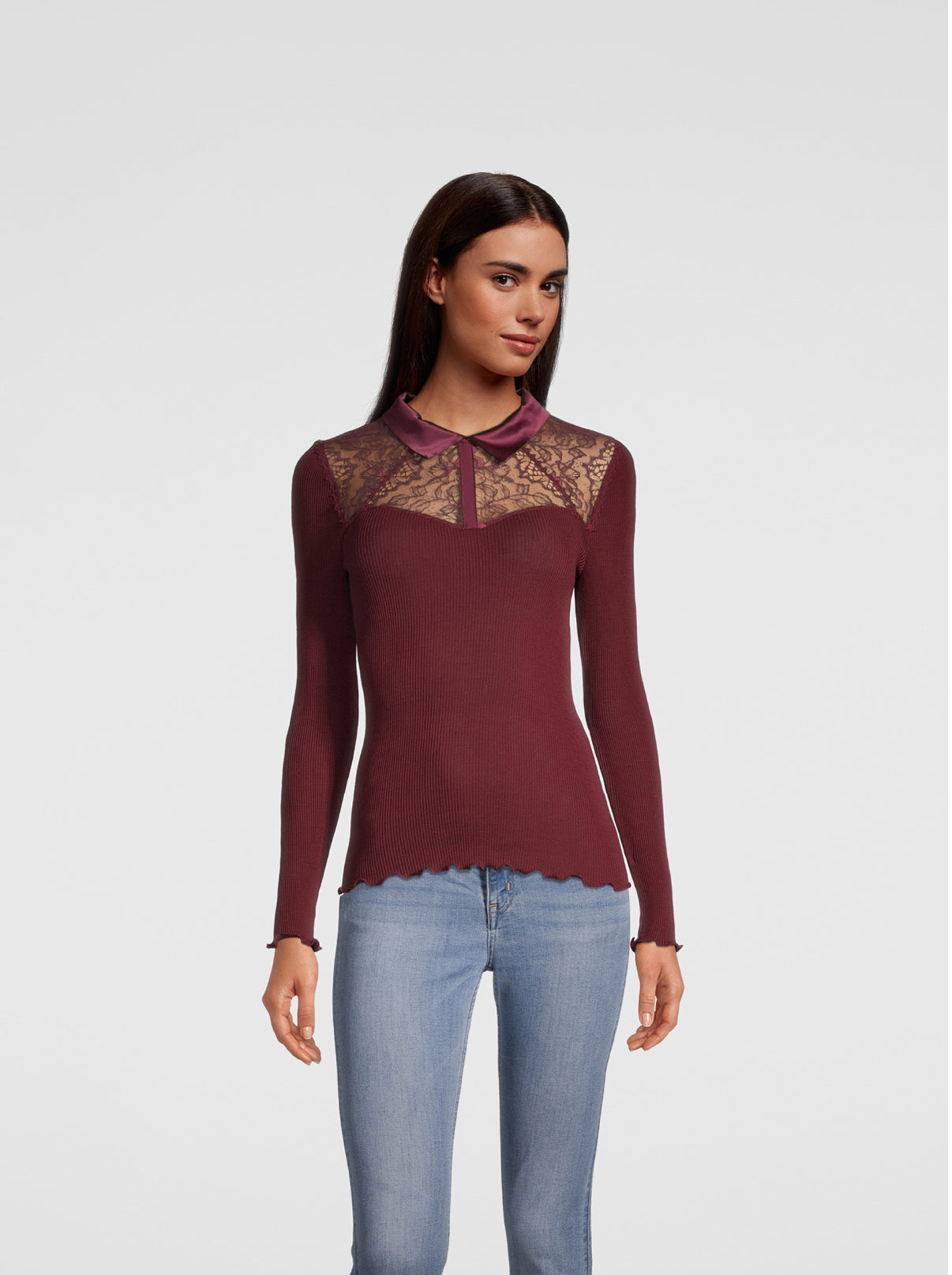 Long Sleeves Shirt with Leavers lace 6466 - Oscalito