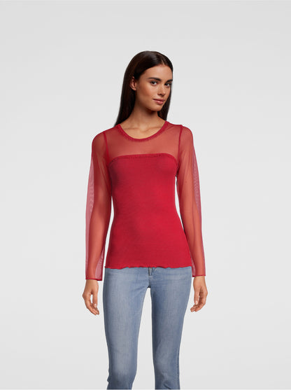 Long Sleeves round neck little fringes macramé band 6488 - Oscalito