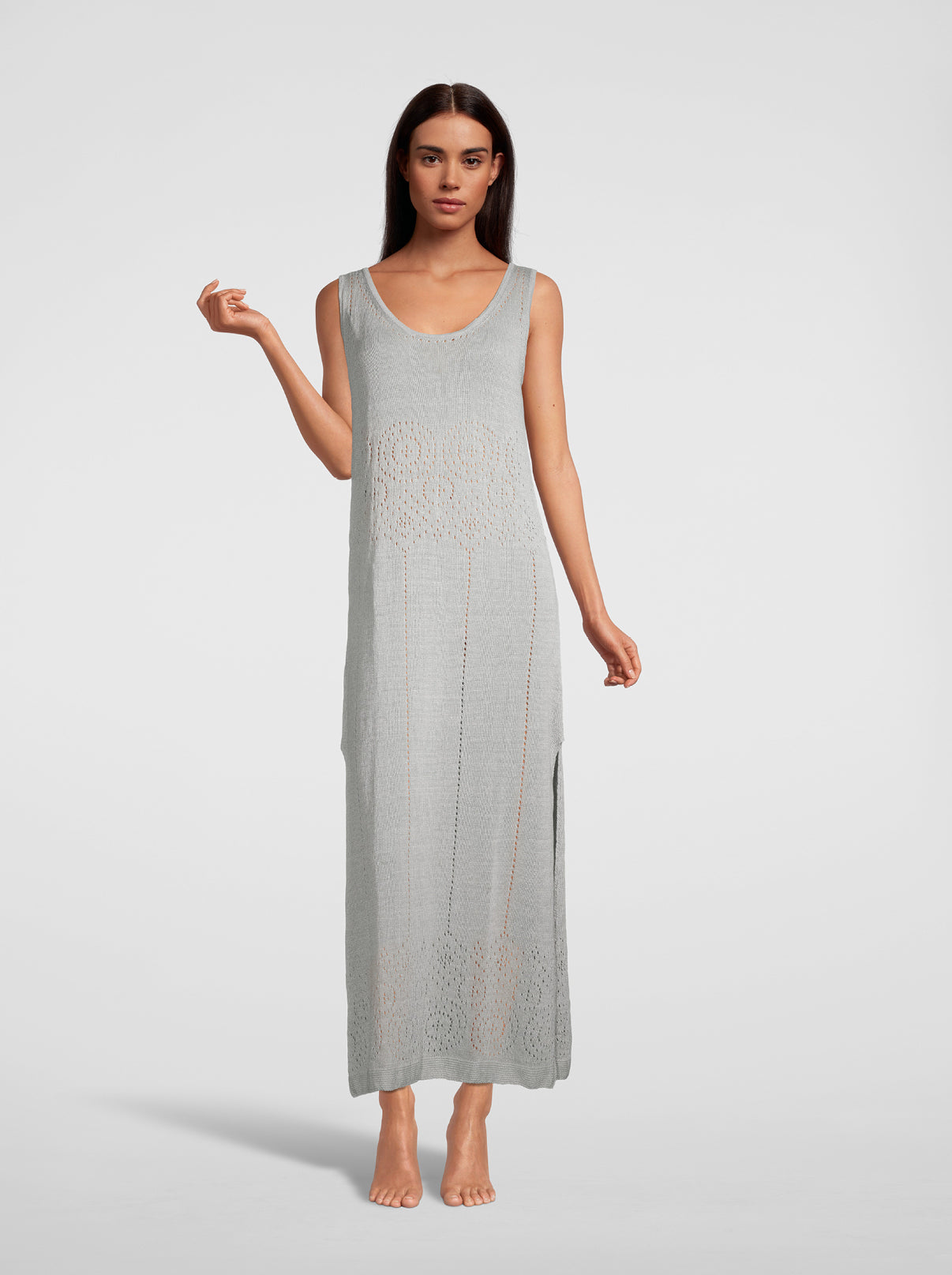 Sleeveless Long Dress knit in pure linen 6588 - Oscalito