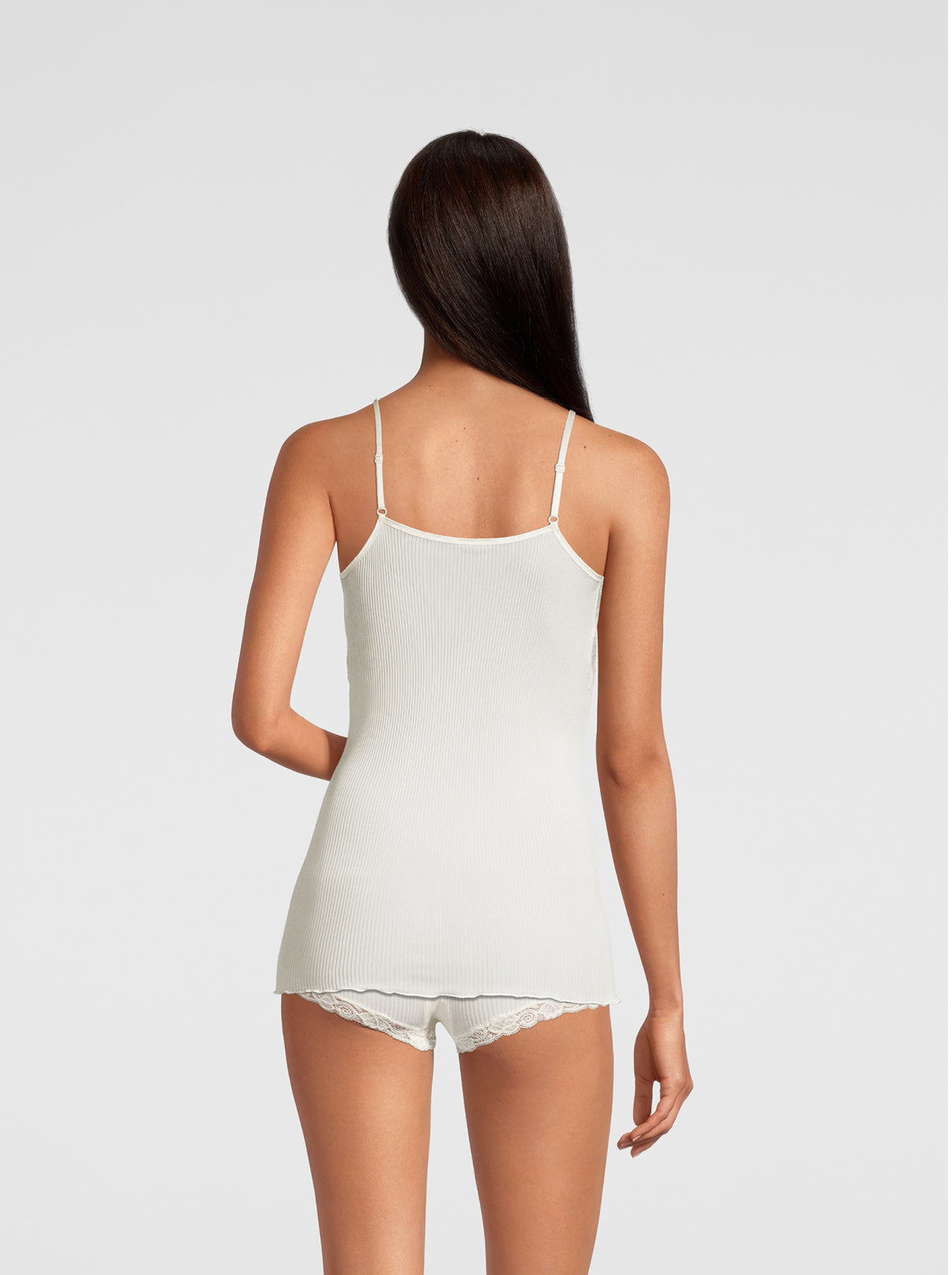 Off-white silk halterneck camisole with Leavers lace trim