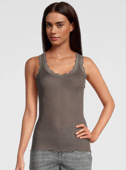 Brown Dentelle de Calais® Tank top