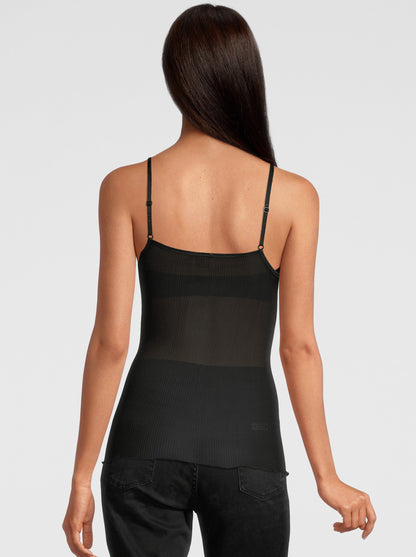 Back black V neck top in pure silk