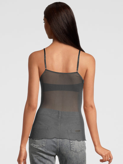 Back grey V neck top in pure silk