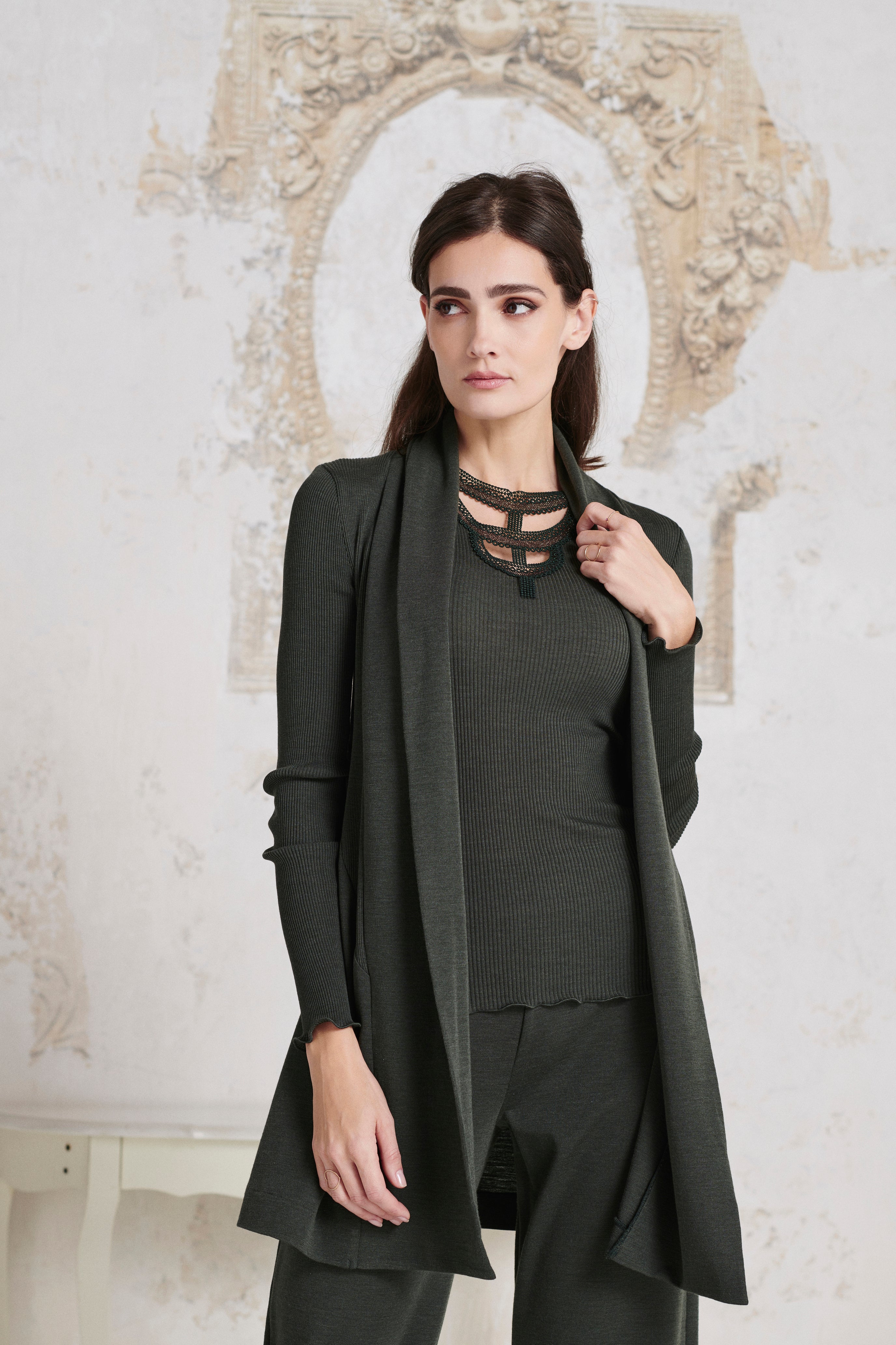 Long Cardigan in Wool and Silk 3463 BLACK 2